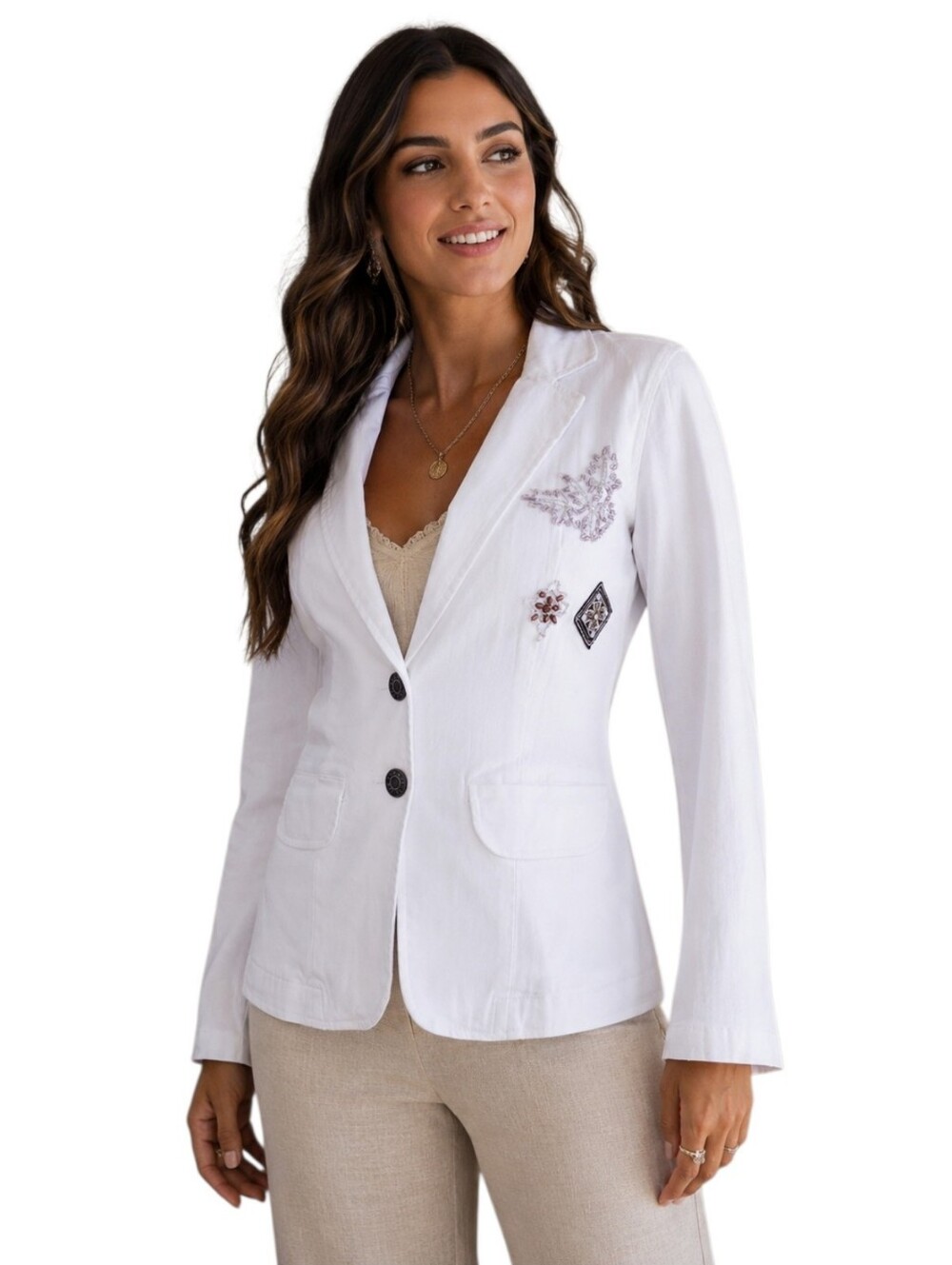 Vintage Y2K White Beaded Embellished Stretch Blazer Jacket Boho Glam